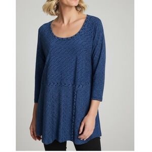 Habitat Blue Black Wave Pattern Tunic Top Knit Women's Size L
